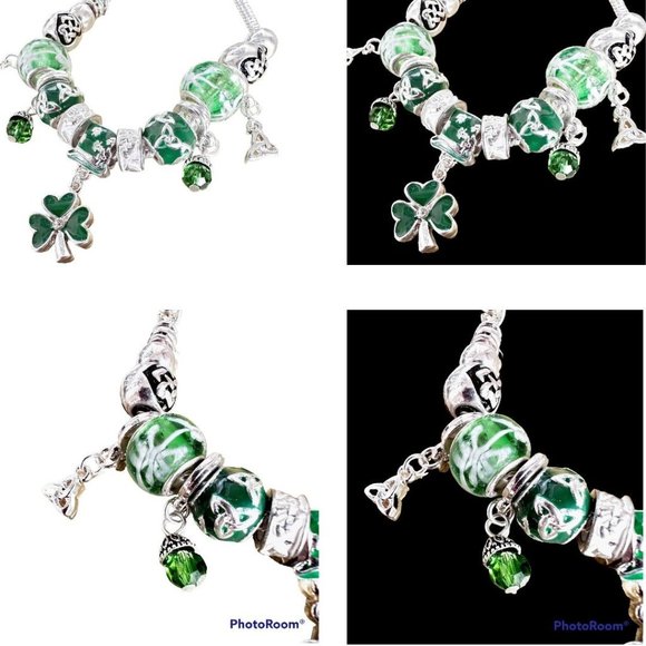 St Patrick's Day Shamrock Charm Bracelet Beaded Top Hat Celtic Knot Crys… - Picture 7 of 12